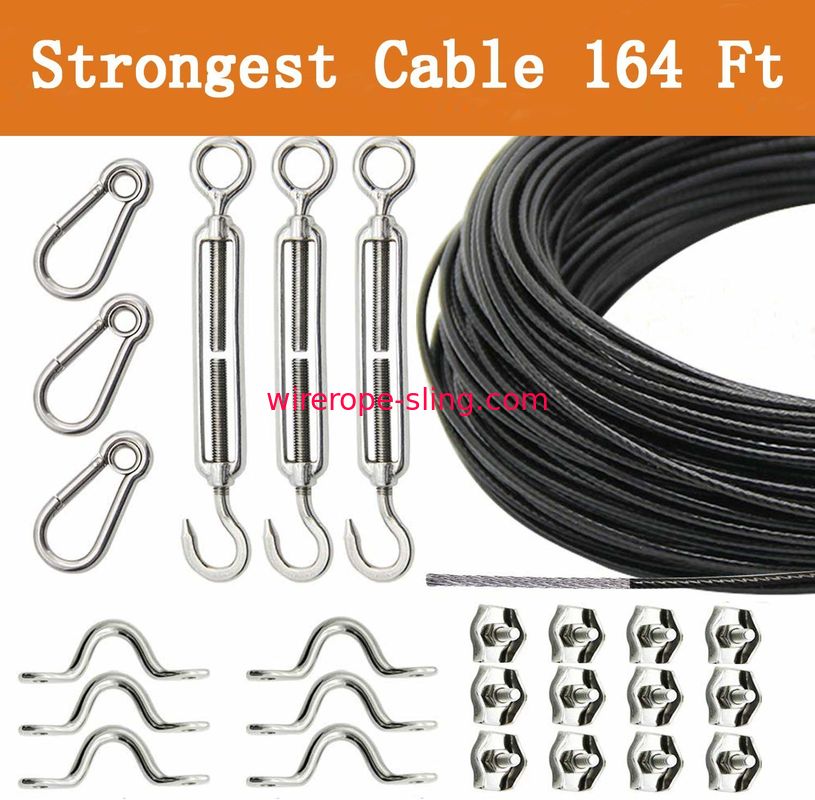 Vinyle - 164 câble métallique enduit d'acier inoxydable de pi 7x19 avec la lanterne et les crochets