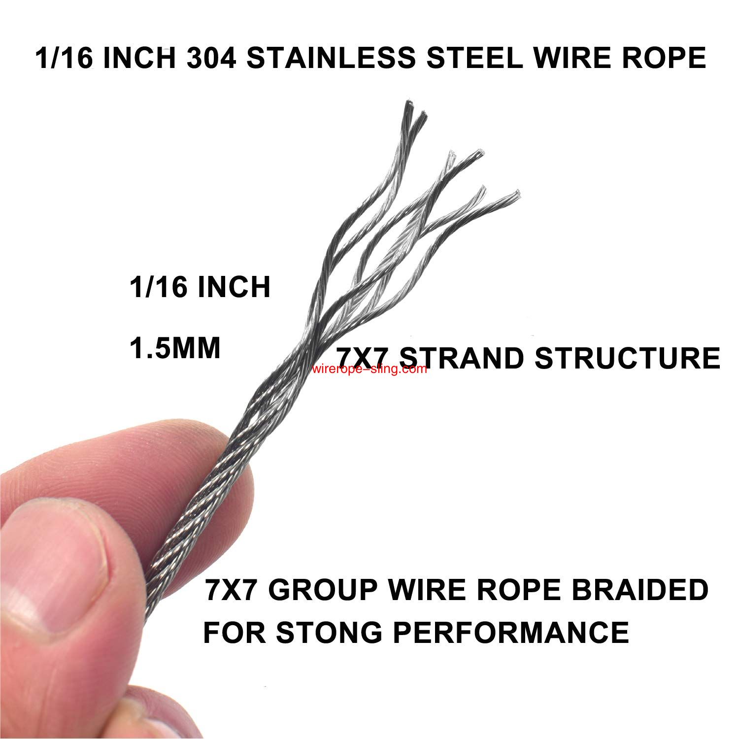 1 / 16 inch VINYL COATED steel rope Kit, 330 ft Stainless Steel 304 steel rope with 50 Aluminum sertissage Rings and 10 clamps