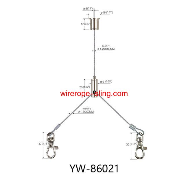 Système d'éclairage par câble suspendu à trois trous en acier laiton avec griffe de crochet yw86019